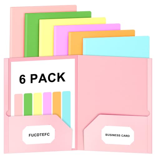 FUCDTEFC 6 Pack Folders with Pockets, Pastel Color Heavy Duty Pocket Folder, Paper 2-Pocket Folders with Pockets, Aesthetic File Folder for Document Back to School Office Filing Supplies