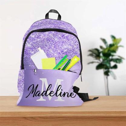 MyPupSocks Custom Backpack for Girls, Personalized Sparkle Glitter Monogram Bag Schoolbag Casual Daypack Customized Girls Lunch Box Bag Travel Laptop Bag Backpack for Kids Teens Travel Picnic - color: Multi 09