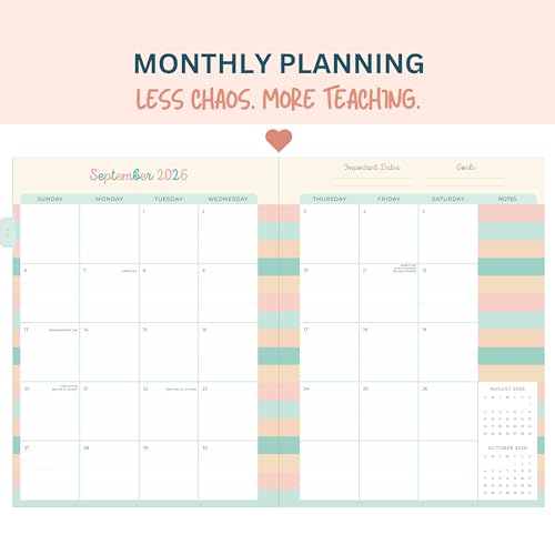 Teacher Planner 2026-2027, Horizontal Lesson Plan Book for Teachers | Pastel Striped, 8.5" x 11" | Weekly & Monthly Academic Year Lesson Planner, July 2026-June 2027 | Stickers & Bookmark - color: Pastel Stripes