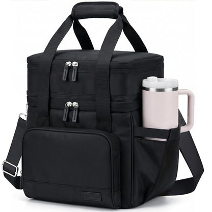 HOMESPON Double Layer Lunch Bag for Women Men, 14L Large Insulated Lunch Box with Shoulder Strap, Expandable Cooler Tote with Cup Holder for Work Office Picnic, Black - color: Black