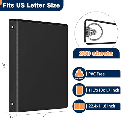 SUIN 1-inch 3 Ring Binder with Durable -Premium 1'' Binders with 3 Roung Ring, Large 200 Sheet Capacity, Fit 8.5" x 11" US Letter Size Paper (1'' -Black 12 Packs) - size: 1'' -Black 12 Packs