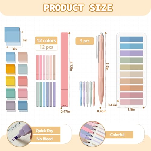 Jutom 39 Pcs Aesthetic Book Annotation Kit Highlighter with Case Bag Gel Pen Transparent Sticky Note Taking Bible Supplies(Cream,Cute Style) - color: Cream, style: Cute Style