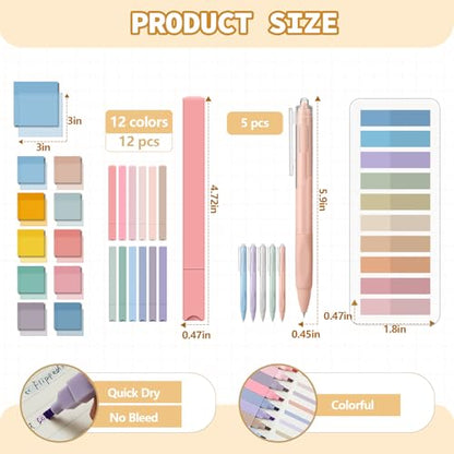 Jutom 39 Pcs Aesthetic Book Annotation Kit Highlighter with Case Bag Gel Pen Transparent Sticky Note Taking Bible Supplies(Cream,Cute Style) - color: Cream, style: Cute Style