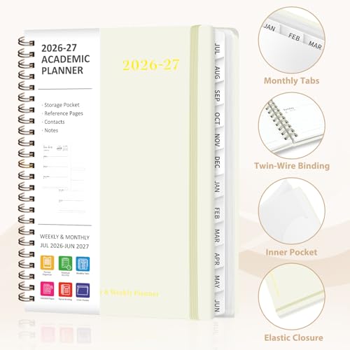 Planner 2026-2027, Weekly and Monthly Academic Year Calendar Planner, July 2026 - June 2027, Daily Agenda Book for Office School Supplies, A5(6.3'' x 8.5'') - color: C-Beige, size: 6.3"x8.5"(Jul 2026-Jun 2027)