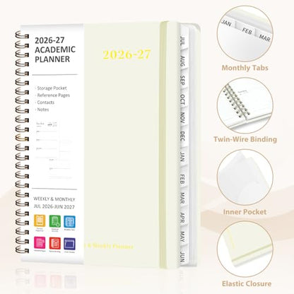 Planner 2026-2027, Weekly and Monthly Academic Year Calendar Planner, July 2026 - June 2027, Daily Agenda Book for Office School Supplies, A5(6.3'' x 8.5'') - color: C-Beige, size: 6.3"x8.5"(Jul 2026-Jun 2027)