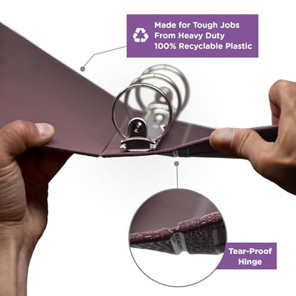Carstens 2-Inch Heavy Duty 3-Ring Binder - Top Opening, Plum, Durable Plastic, No-Gap Rings, Waterproof Cover, No Pockets, Holds 300 US Letter Sheets, BPA-Free, Made in USA (5873-3R), Case of 16 - color: Mulberry, size: Case of 16