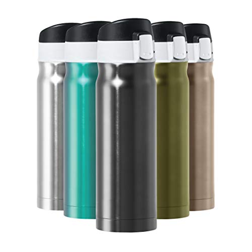 OGGI Caliber Stainless Steel Travel Water Bottle- Insulated Coffee Mug, Metal Water Bottle, Sports Bottle, Water Flask, Travel Bottles, 17oz, Black - color: Black