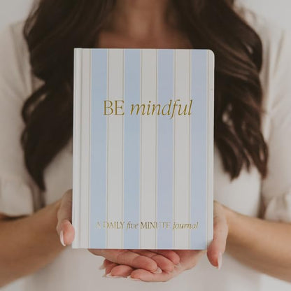 Sweet Water Decor Be Mindful Daily Journal, Cute Prompted Notebook for Women, 200 Ruled Pages for Morning & Evening Reflection, Stripe Matte Laminate Hardcover Diary with Gold Foil Details - style: Be Mindful Striped