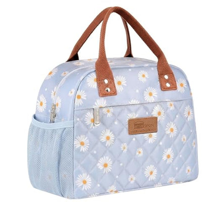 HOMESPON Insulated Lunch Bag for Women Men, Cooler Tote Box, Blue Daisy | Front Pocket, Side Mesh Pockets, Reusable, for Work, Picnic, Food Container - color: Blue Daisy