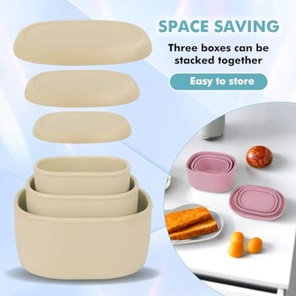 Anatole Silicone Food Storage Lunch Bento Box Set of 3 Reusable Nesting Containers with Lids BPA Free Dishwasher Microwave Oven Freezer Safe Leakproof (6.7oz, 10oz, 20oz) - color: 3 Pack - Yellow