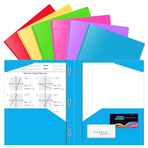 Briartw 6 Pack Colors File Folder,Heavy Duty Plastic Pocket Folder with Prongs for Letter Size Paper,2 Pockets and 3 Prongs,As Well As 2 Card Slots,for Office and School Staff or Students - color: Multicolor