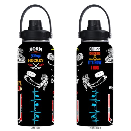 Ice Hockey Insulated Stainless Steel Water Bottle 32oz, Vacuum Chug Lid Travel Tumbler For Men Friends Hockey Lovers Fans Coaches,Birthday Christmas - color: Hockey