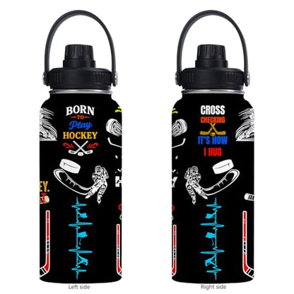 Ice Hockey Insulated Stainless Steel Water Bottle 32oz, Vacuum Chug Lid Travel Tumbler For Men Friends Hockey Lovers Fans Coaches,Birthday Christmas - color: Hockey