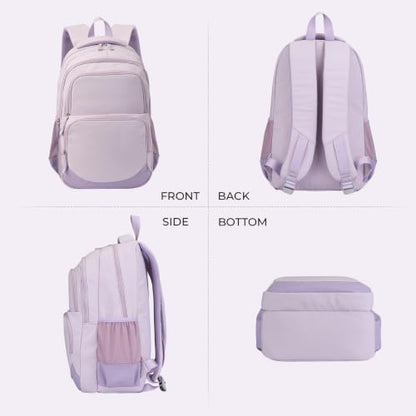 Glodwheat 3Pcs Backpack Set For Girls With Insulated Lunch Bag & Pencil Case, Lightweight Water-Resistant School Bookbag With 11 Compartments / 20L - color: Lavender