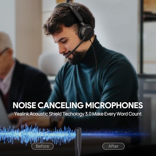Yealink UH42 USB-C/A Headset with Noise Cancelling Mic, Wired Headphones for PC Computer Laptop, Compatible with Zoom Teams, Comfort Ear Cushions, Stereo Sound, in line Controls - color: Stereo, style: All Platforms USB-C & USB-A