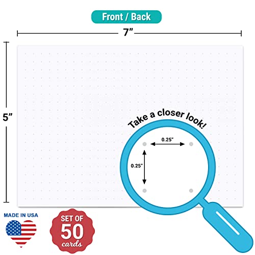 321Done Dot Grid Index Cards, Dot Pattern - Made in USA - Extra Large 5x7 (Set of 50) Dot Bullet 0.25" Double-Sided Planner Journal, Planning Graph Ruled Thick Heavy Duty Cardstock, 1/4 inch, White - color: Dots - Larger 0.25" Grids, size: X-Large (5" x 7
