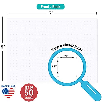 321Done Dot Grid Index Cards, Dot Pattern - Made in USA - Extra Large 5x7 (Set of 50) Dot Bullet 0.25" Double-Sided Planner Journal, Planning Graph Ruled Thick Heavy Duty Cardstock, 1/4 inch, White - color: Dots - Larger 0.25" Grids, size: X-Large (5" x 7