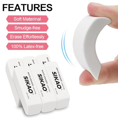 White Erasers, 12 Pack Pencil Erasers | Latex-Free & Smudge-Free Beveled Rubber Erasers for School Supplies, Classroom, Tests & Homework - style: White
