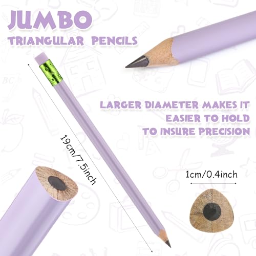 Fainne 48 Pcs Fat Pencils Jumbo Big Thick Large Pencils and 3 Pieces Sharpeners for Kids Beginners Preschoolers Kindergarten School Office Supplies(Pastel Color,Triangle) - color: Pastel Color, style: Triangle