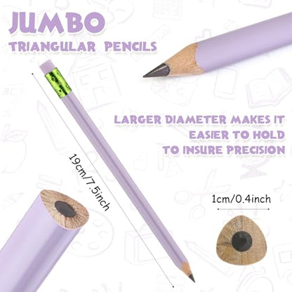 Fainne 48 Pcs Fat Pencils Jumbo Big Thick Large Pencils and 3 Pieces Sharpeners for Kids Beginners Preschoolers Kindergarten School Office Supplies(Pastel Color,Triangle) - color: Pastel Color, style: Triangle