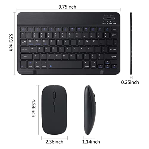 Rechargeable Bluetooth Keyboard and Mouse Combo for iPad, Ultra-Slim Portable Wireless Mouse Keyboard for iPad Pro Air Mini iPhone Samsung Tablet Cell Phone Android, iPadOS/iOS 13 and Above (Black) - color: Black