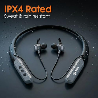 MANHATTAN Bluetooth Wireless Neckband Headphones — Work Earbud Earphones with 15H Playtime, Noise-Isolating, IPX4 Water Resistant, Built-in Mic – for Work, Music, Calls (Black/Space Gray) - color: Black/Space Gray
