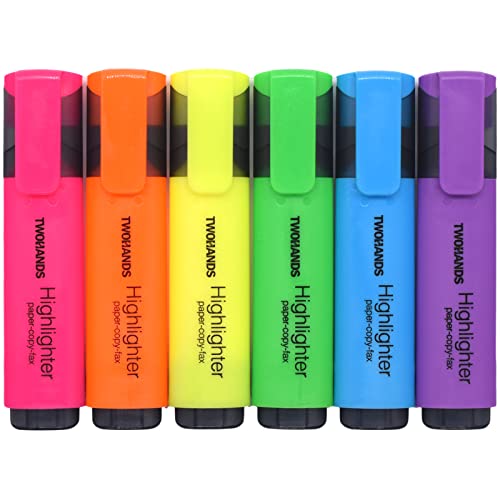 TWOHANDS Highlighters,Chisel Tip Marker Pens,6 Assorted Colors,with Large Ink Reservoir for Extra Long Marking 20062 - color: Assorted, size: 1 Count (Pack of 6)