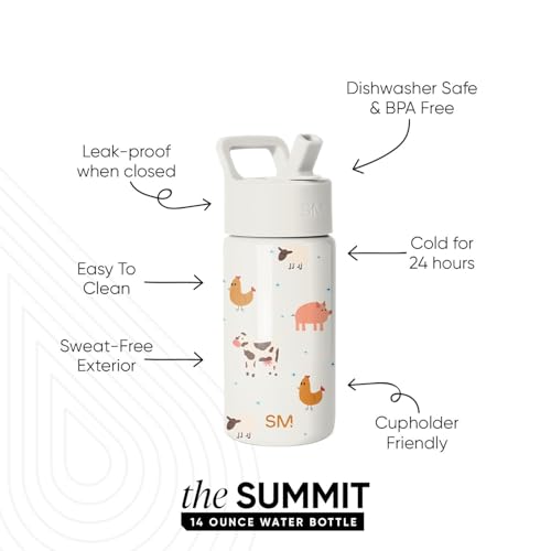 Simple Modern Kids Water Bottle with Straw Lid | 14oz Insulated Stainless Steel Kids Tumbler & Spill Proof Toddler Cup for School, Girls, Boys | Summit | Farm Animals - color: -Farm Animals, size: 14 Ounces