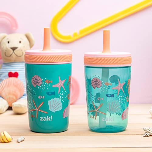 Zak Designs Shells Kelso Tumbler Set, Leak-Proof Screw-On Lid with Straw, Bundle for Kids Includes Plastic and Stainless Steel Cups with Bonus Sipper (3pc Set, Non-BPA) - color: Shells, size: 3 Piece Set (Pack of 1)