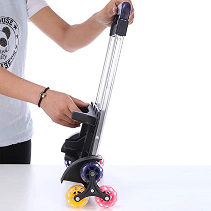 Backpack Trolley with Wheels, Foldable Luggage Trolley,6 Wheels Rolling-Luggage Carts, Aluminium Alloy Travel Hand Trolley for Bags Lunch Backpack - color: 6 Three Color