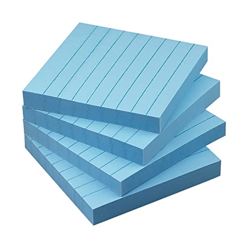 Lined Sticky Notes 3x3 in Self-Adhesive, 4 Pads, 90 Sheets/Pad (Light Blue) | Strong Self-Adhesive Backing, Sticks Firmly and Removes Cleanly - color: Light Blue
