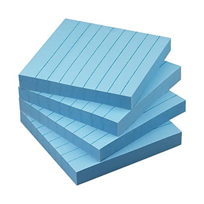 Lined Sticky Notes 3x3 in Self-Adhesive, 4 Pads, 90 Sheets/Pad (Light Blue) | Strong Self-Adhesive Backing, Sticks Firmly and Removes Cleanly - color: Light Blue