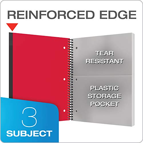 Oxford Spiral Notebook 24 Pack, 3 Subject, Wide Rule, Durable Plastic Covers, Strong Coil, 3 Durable Pockets, 8.5 x 11, 150 Sheets, Red, Green, Blue (89804) - size: 3 Count (Pack of 8)