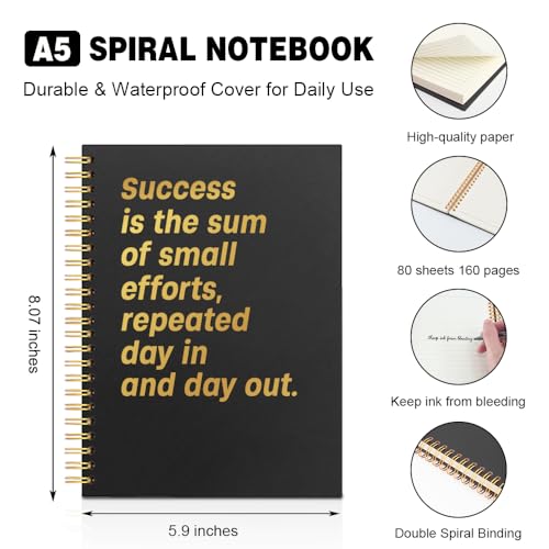 Success is The Sum of Small Efforts Black Golden Horizontal Lined Spiral Notebook, Inspirational Spiral Notebook Gifts for Coworker Boss Entrepreneur, Motivational Daily Reflection Journal - style: Success