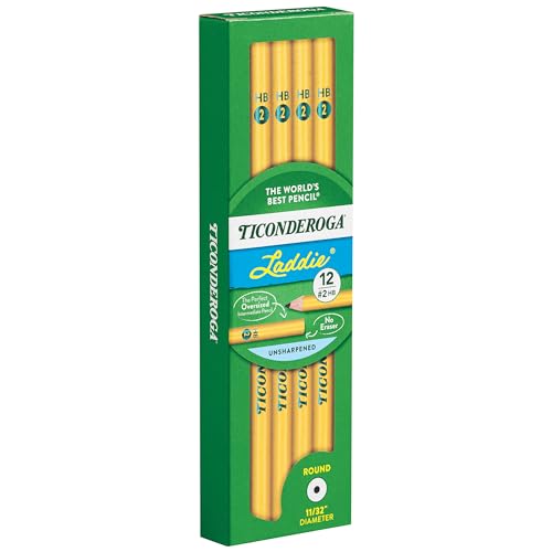TICONDEROGA Laddie Pencils, Wood-Cased #2 HB Soft without Eraser, Yellow, 12-Pack (13040)