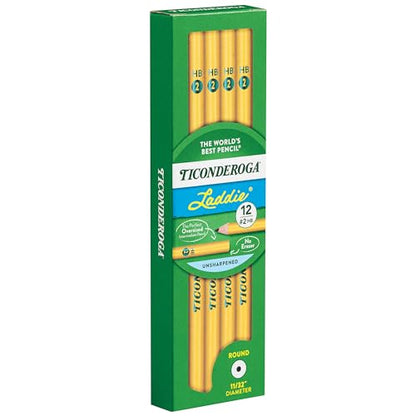 TICONDEROGA Laddie Pencils, Wood-Cased #2 HB Soft without Eraser, Yellow, 12-Pack (13040)