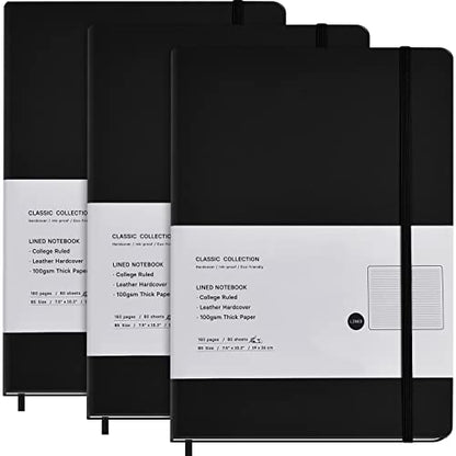 Coopay 3 Pack B5 Journal Notebooks Classic College Ruled Notebooks Hardcover Lined Journals for Office Home School Business Writing Note Taking, 10.2 x 7.5 inch, 100GSM Thick Paper, 160 Pages (Black) - color: Black