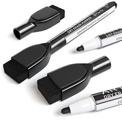 ARTEZA Black Dry Erase Markers with Erasers – Pack of 36 Magnetic Fine Tip Whiteboard Pens with Low-Odor Ink for Office & Home Use - size: 1 Count (Pack of 36)