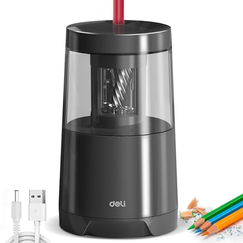 Deli Electric Pencil Sharpener, Automatic Pencil Sharpeners for No.2 Pencils Colored Pencils, Auto Stop, USB & Battery Operated for Students, Classroom, Home and Office, Black - color: Black