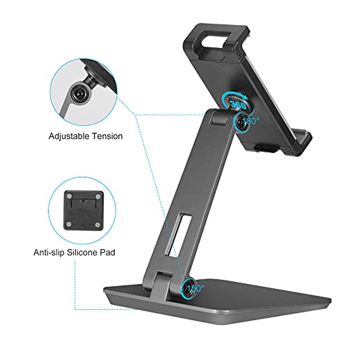 Tablet Stand Adjustable & Foldable, 360° Swivel Heavy Aluminum Tablet Holder for Desk, Compatible with iPad Pro/Air/Mini, Galaxy Tab, Surface Pro, Kindle Fire (7-13") (Dark Gray) - color: Dark Gray
