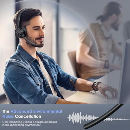 Mopchnic Wireless Headset with Noise Cancelling Microphone, On-Ear Bluetooth Headset with USB Dongle, Mute Function & Charging Base, Wireless Headphones for Work from Home and Call Center (Deep Blue) - color: Deep Blue