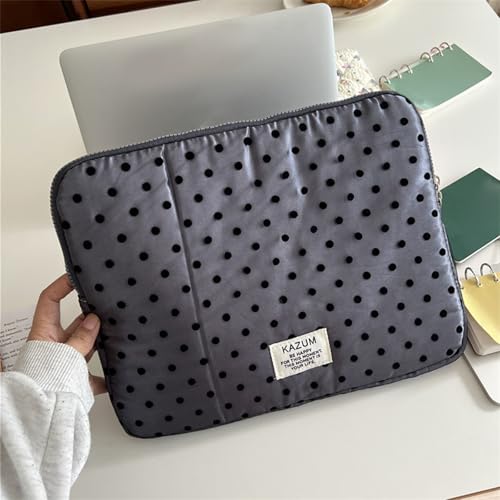 Coquette Aesthetic Laptop Sleeve for Notebook 13 14 Inch - Puffy Quilted Computer Case with Cute Polka Dots, Cute Protective Sleeve Bag Accessory - color: Grey-Polka Dot