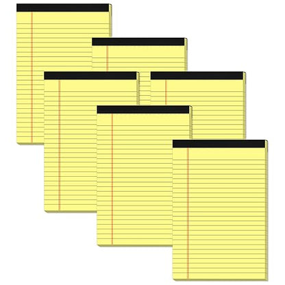 Yellow Note Pads 5x8 Small Legal Pads College Ruled Notepad for Office 6 Pack Yellow Writing Pads 5x8 Narrow Ruled Paper Pads 25 Lines 80 GSM Paper Tablets 5x8" Lined Notepads With 30 Sheets Per Pad - color: Yellow-6P