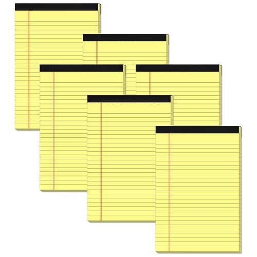 Yellow Note Pads 5x8 Small Legal Pads College Ruled Notepad for Office 6 Pack Yellow Writing Pads 5x8 Narrow Ruled Paper Pads 25 Lines 80 GSM Paper Tablets 5x8" Lined Notepads With 30 Sheets Per Pad - color: Yellow-6P