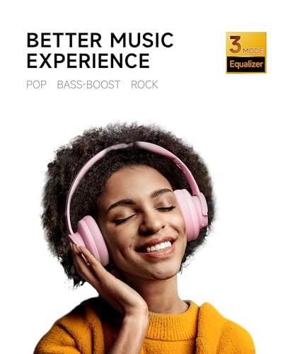 Picun B8 Headphones Wireless Bluetooth, 120H Bluetooth Headphone Over Ear with 3EQ Music Modes, Hands-Free Calls, Deep Bass Headphones for Travel Home Office Cellphone PC (Pink) - color: Pink