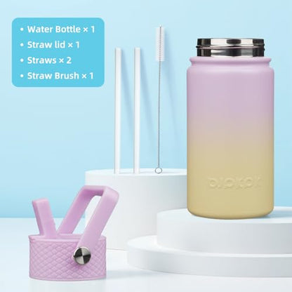 BJPKPK Insulated Water Bottle, 15oz Stainless Steel with Straw Lid | Leak Proof, BPA-Free, Vacuum Insulated, Keep Drink Cold & Hot, Metal Water Bottle for Travel, Gym, Office, Cupholder Friendly - color: Wisteria, style: N-15oz-Color Lid