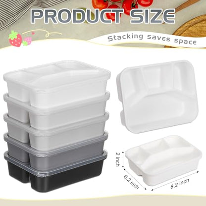 Honeydak 5 Pack Snack Containers 4 Compartment Bento Snack Boxes Reusable Lunchable Containers with Lids Divided Meal Prep Lunch Food Storage Box for School Work Travel(Black and White Ombre,Mixed) - color: Black and White Ombre, style: Mixed