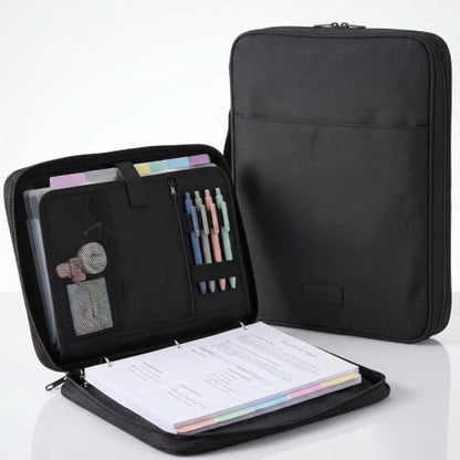Sturdy 3 Ring Zipper Binder with Strap for School - Beautiful 1 Inch Zip Up Binder with 5-Tab Dividers Holds 420 Sheets, Books & Laptop - Easy to Carry Trapper Keeper Made of Premium Fabrics - color: Black