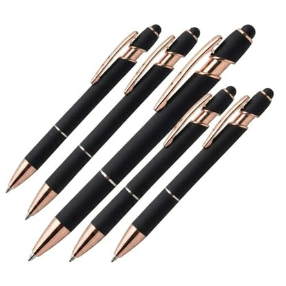 Ultima Rose Gold Accent Stylus Pen (5 Pack) – Soft‑Touch Metal Pen with Rose‑Gold Trim, Gel‑Glide™ Ink & Touchscreen Stylus – 5 Custom Laser‑Engraved Executive Pens - color: Black