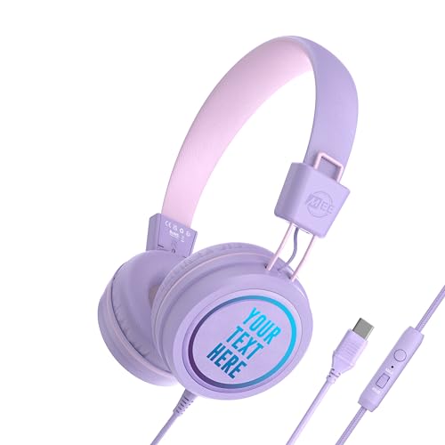MEE audio KidJamz KJ55 Personalized USB-C Safe Listening Wired Headphones for Kids with Custom LED-Backlit Design, Volume Limiter, & Microphone for iPhone 15, iPad, & USB Type C Devices (Lavender) - color: Lavender, style: USB-C Customized
